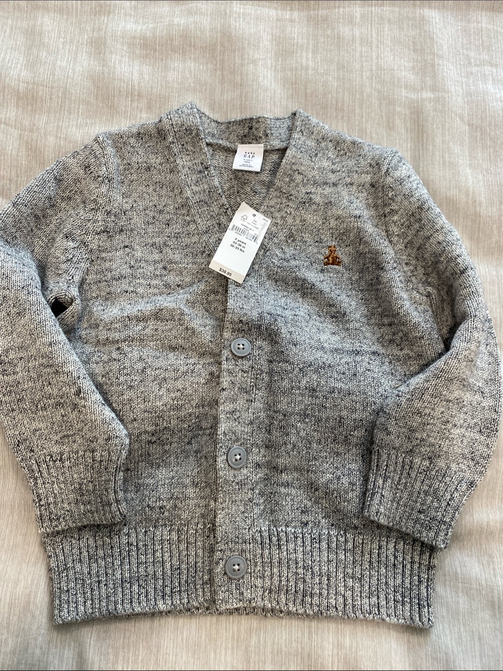 GAP Boys Grey Marled Knit Cardigan with Embroidered Logo